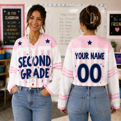 Personalized Custom Grade Teacher Hockey Jersey, Back to School Teacher Shirt, Custom Name & Number School Spirit Jersey Gift Teacher Shirt