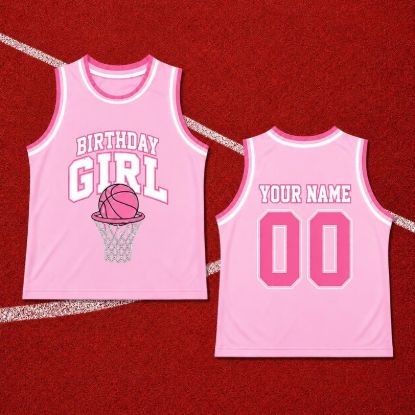 Personalized Birthday Girl Basketball Jersey, Custom Pink Birthday Basketball Shirt, Girls Sports Party Tank Top Gift Basketball Birthday