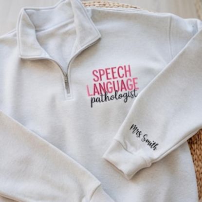 Embroidered Custom Speech Language Pathologist Quarter Zip Sweatshirt, SLP Crewneck, Speech Therapist Gift, Speech Pathologist Shirt, ASL