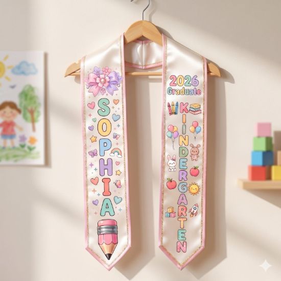 Personalized Kid Graduation Sash , Cute Kindergarten Stole Custom Name, Preschool Grad Gift, Class of 2026 Girl Sash, Girl Graduate Sash