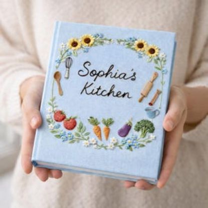 Personalized Hand Embroidered Recipe Book Custom Name Cookbook Journal Floral Kitchen Notebook Gift for Baker Home Chef, Mother Day Book
