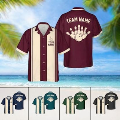 Personalized Bowling Shirt Custom Name, Retro Hawaiian Bowling Shirt, Team Matching Bowling Shirt, Bowling Gift, Family Bowling Shirt