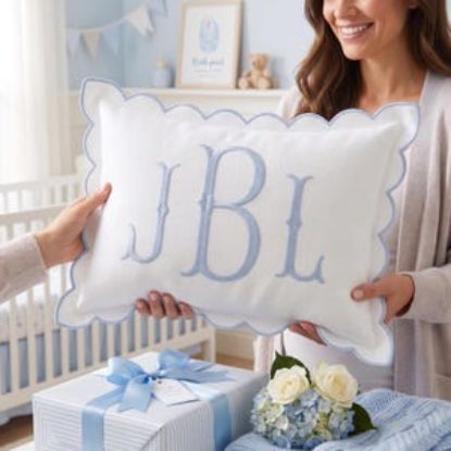 Personalized Monogram Pillow Cover | Custom Baby Initials Pillowcase | Scalloped Nursery Decor | Newborn Gift