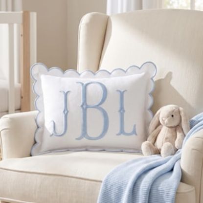 Personalized Embroidered Pillow Cover | Custom Monogram Nursery Cushion, Scalloped Edge Decor