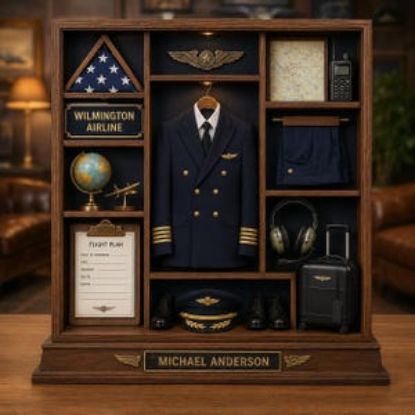 Personalized Pilot 2D Flat Wooden Block, Airline Captain Gift, Aviation Shadow Box Decor, Commercial Pilot Keepsake, Custom Name Gift