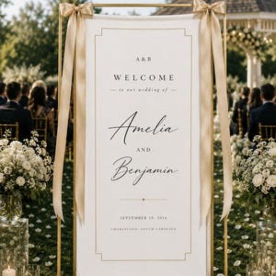 Personalized Vertical Wedding Welcome Sign,Custom Polyester Banner with Names for Reception, Rehearsal Dinner, Engagement Party, Anniversary
