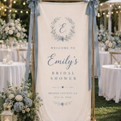 Personalized Polyester Bridal Shower Banner, Custom Vertical Bachelorette Party Fabric Welcome Sign, Boho Outdoor Engagement Party Tapestry