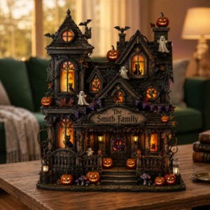 Custom Family Name Halloween Haunted House 2D Flat Acrylic Plaque | Personalized Spooky Acrylic SignDecor | Spooky Gothic Home Decor